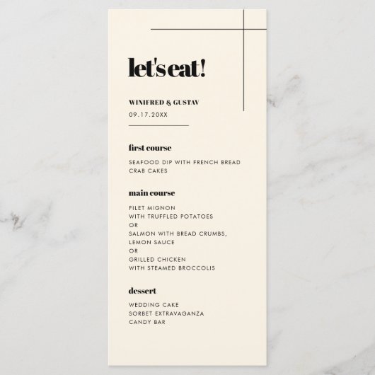 Eenvoudig elegant & chic Laten we bruiloft eten Menu (Voorkant)