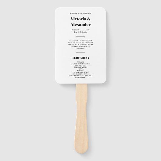 Eenvoudig Elegant Chic Zwart & Wit Trouwprogramma Handwaaier (Voorkant)