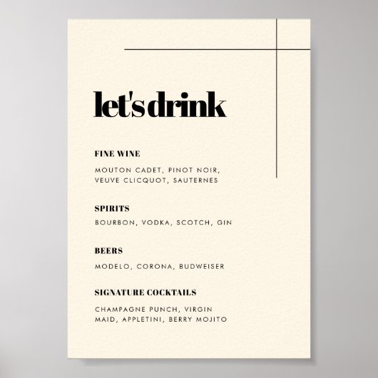 Eenvoudig elegant & chique bruiloft Bar menu Poster (Voorkant)