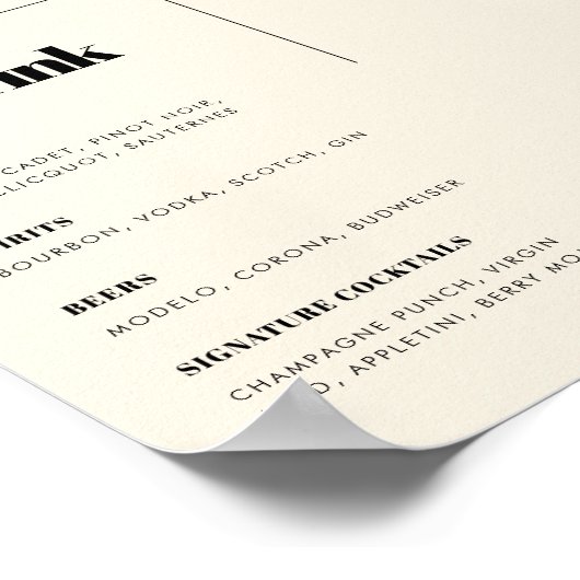 Eenvoudig elegant & chique bruiloft Bar menu Poster (Hoek)
