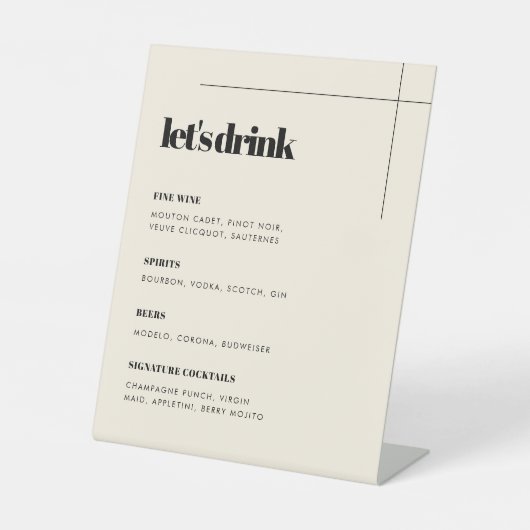Eenvoudig elegant & chique bruiloft Bar menu Reclamebord Met Voetstuk (Voorkant)
