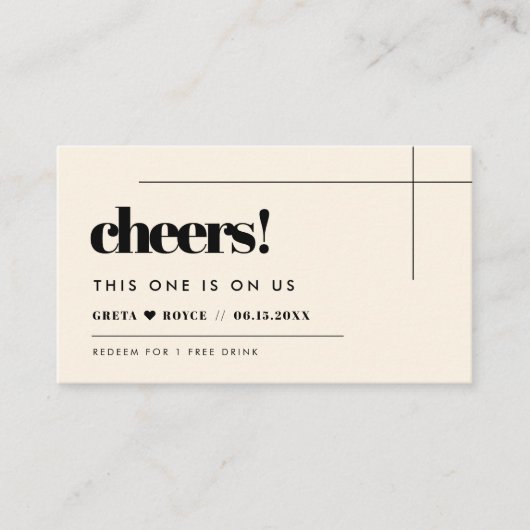 Eenvoudig elegant & chique bruiloft Drink ticket (Voorkant)