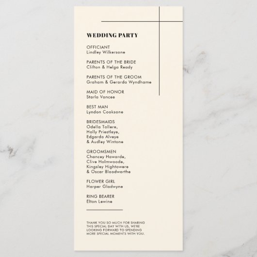 Eenvoudig elegant & chique bruiloft programma programmakaart (Achterkant)