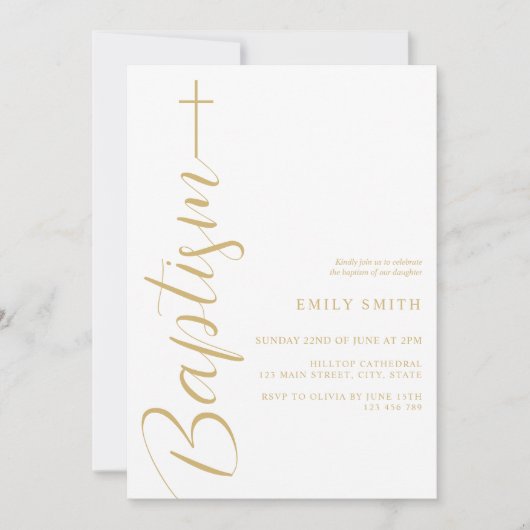 Eenvoudig Elegant Chique Wit Goud Doop Kaart (Voorkant)