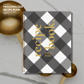 Eenvoudig Elegant Chique Zwart Gingham Goud Recept Notitieboek