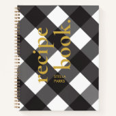 Eenvoudig Elegant Chique Zwart Gingham Goud Recept Notitieboek (Voorkant)