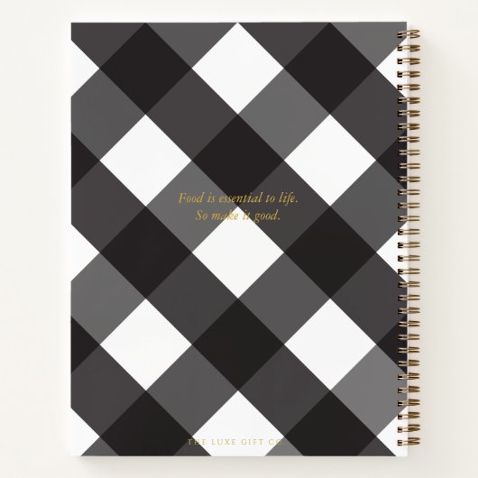 Eenvoudig Elegant Chique Zwart Gingham Goud Recept Notitieboek (Achterkant)