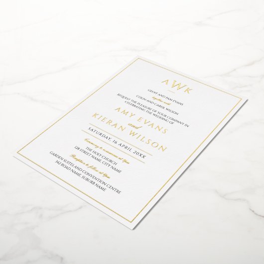 Eenvoudig Elegant Classic Monogram Weddenschap Gol Folie Uitnodiging (Gedraaid)