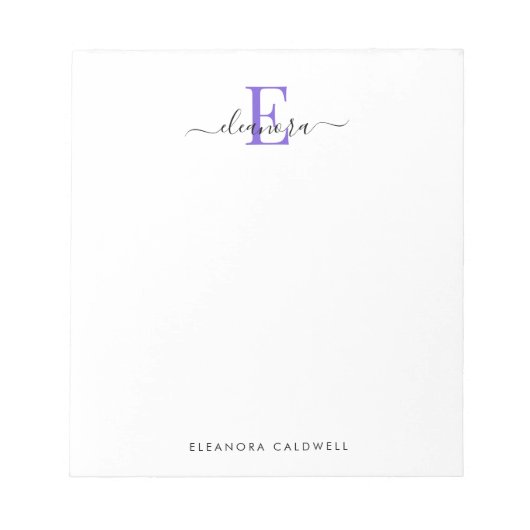 Eenvoudig Elegant Classic Paars Monogram Notitieblok (Voorkant)