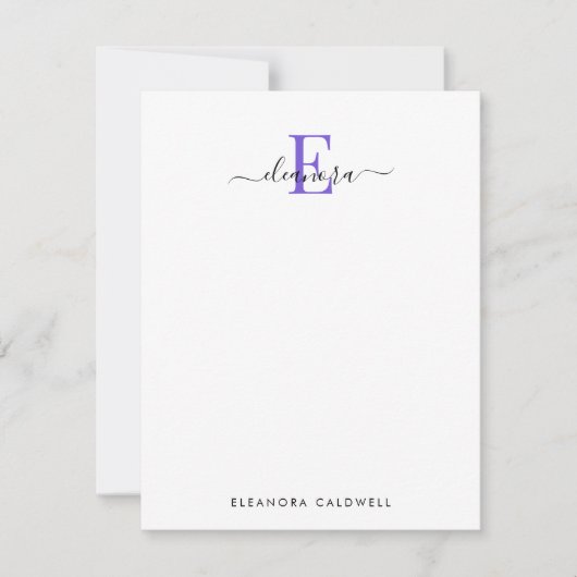 Eenvoudig Elegant Classic Paars Monogram Notitiekaartje (Voorkant)