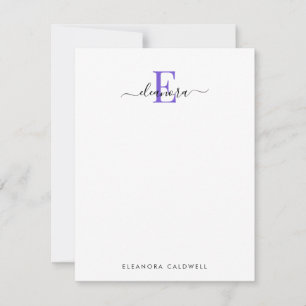 Eenvoudig Elegant Classic Paars Monogram Notitiekaartje