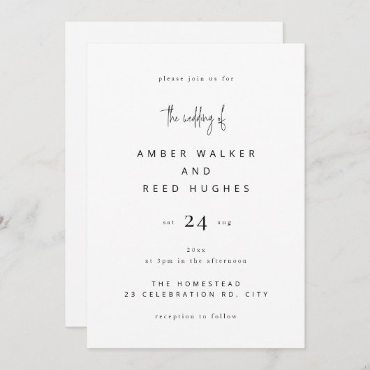 Eenvoudig Elegant Classic Wedding Plain Text Scrip Kaart (Voorkant / Achterkant)