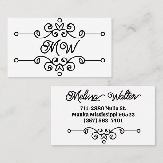 Eenvoudig Elegant Classy Flourish Monogram  Visitekaartje (Voorkant / Achterkant)