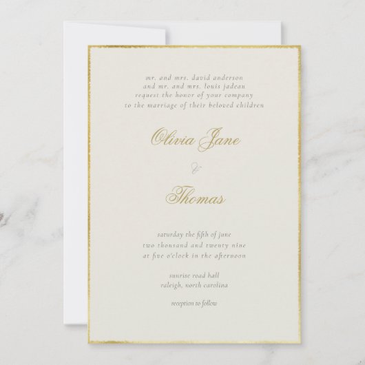 Eenvoudig Elegant Classy Gold Lijst Ecru Wedding Kaart (Voorkant)