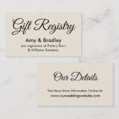 Eenvoudig, elegant crème Wedding Gift Registry Informatiekaartje (Voorkant / Achterkant)