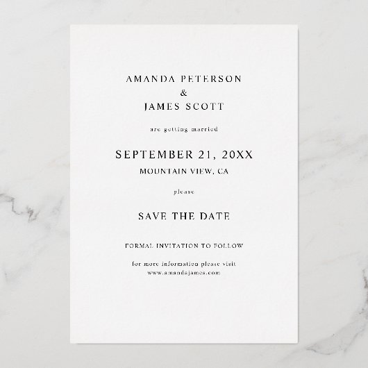Eenvoudig Elegant Custom Save the Date Gold Folie Uitnodiging (Achterkant)