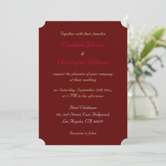 Eenvoudig Elegant Custom Wedding Invitation Ticket Kaart (Staand voorkant)