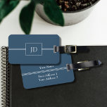 Eenvoudig Elegant Dark Blue Monogram Bagagelabel<br><div class="desc">Eenvoudig elegant donkerblauw en wit bagagelabel met een rechthoekpatroon. U kunt uw monogram,  naam en adres aan het toevoegen.</div>