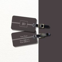 Eenvoudig Elegant Dark Grey Monogram Bagagelabel
