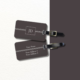 Eenvoudig Elegant Dark Grey Monogram Bagagelabel