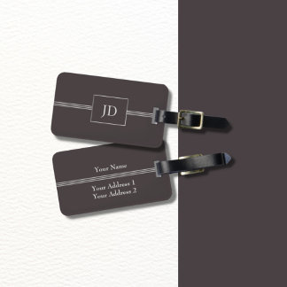 Eenvoudig Elegant Dark Grey Monogram Bagagelabel
