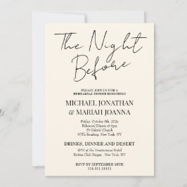 Eenvoudig elegant de avond voor repetitie diner kaart