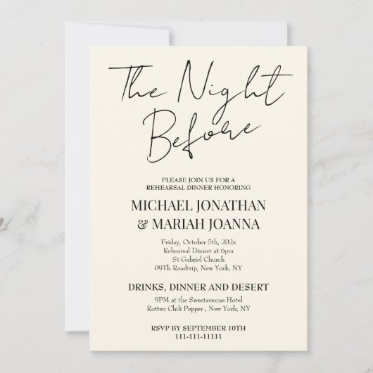 Eenvoudig elegant de avond voor repetitie diner kaart (Voorkant)
