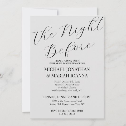 Eenvoudig elegant de avond voor repetitie diner kaart (Voorkant)