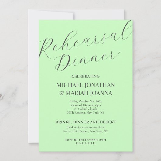 Eenvoudig elegant de avond voor repetitie diner kaart (Voorkant)