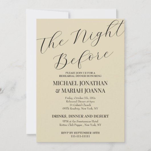 Eenvoudig elegant de avond voor repetitie diner kaart (Voorkant)