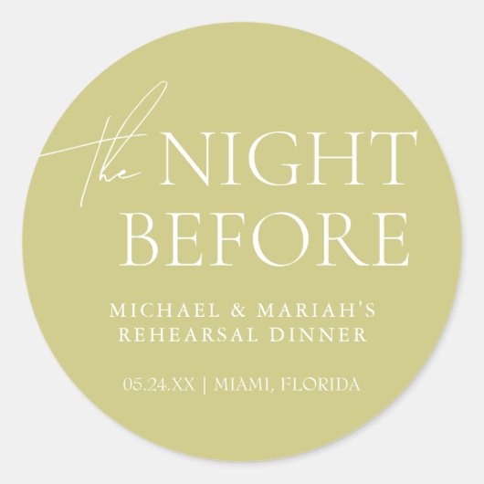 Eenvoudig elegant de avond voor repetitie diner ronde sticker (Voorkant)