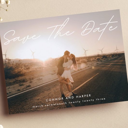 Eenvoudig Elegant de Witte Tekst van de Foto spare Aankondigingskaart