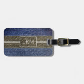 Eenvoudig Elegant Denim Traveller monogram Naam Bagagelabel (Voorkant horizontaal)