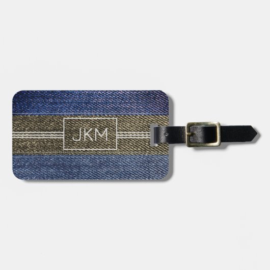 Eenvoudig Elegant Denim Traveller monogram Naam Bagagelabel (Voorkant horizontaal)