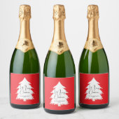 Eenvoudig Elegant Dennenschrift Kerstmis Sparkling Wijnetiket (Flessen)