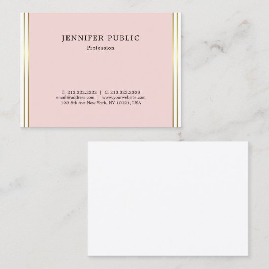 Eenvoudig elegant design, zwart, roze, goudkleurig visitekaartje (Voorkant / Achterkant)