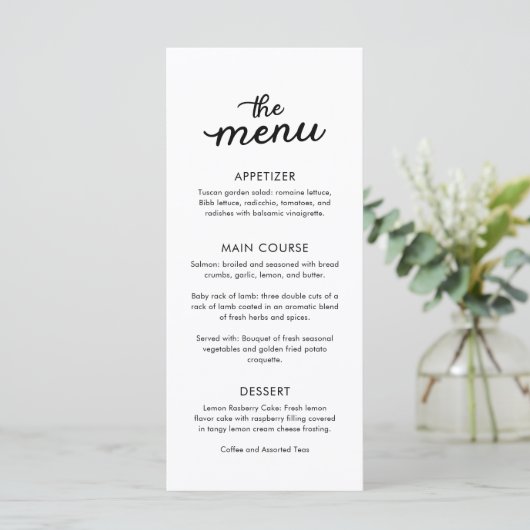 Eenvoudig Elegant Diner Bruiloft Menu (Staand voorkant)