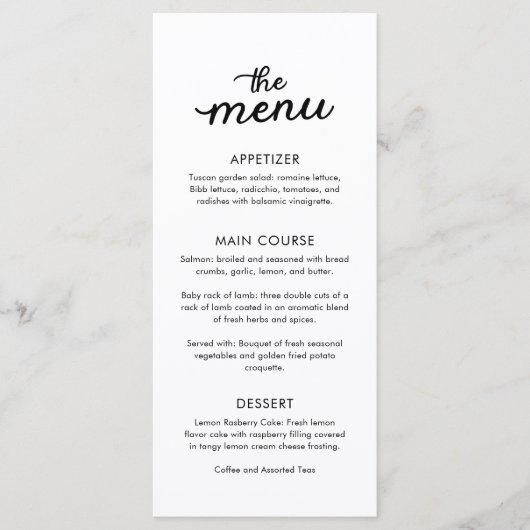 Eenvoudig Elegant Diner Bruiloft Menu (Voorkant)