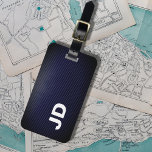 Eenvoudig Elegant Donker Blauw Linnen Wit Monogram Bagagelabel<br><div class="desc">Eenvoudig elegant donkerblauw linnen bagagelabel met uw monogram.</div>