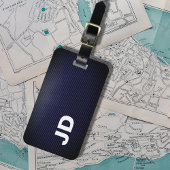 Eenvoudig Elegant Donker Blauw Linnen Wit Monogram Bagagelabel