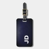 Eenvoudig Elegant Donker Blauw Linnen Wit Monogram Bagagelabel (Voorkant verticaal)