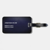 Eenvoudig Elegant Donker Blauw Linnen Wit Monogram Bagagelabel (Achterkant horizontaal)