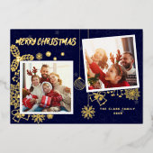 Eenvoudig Elegant Donkerblauw 2 Fotolijsten Famili Folie Feestdagenkaart (Voorkant)