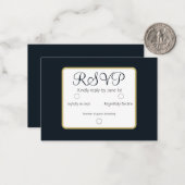 Eenvoudig Elegant Donkerblauw RSVP Bruiloft Notitiekaartje (Voorkant / Achterkant in situ)