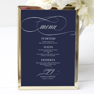 Eenvoudig Elegant Donkerblauw Trouwmenu Bord Poster
