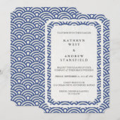 Eenvoudig elegant donkerblauw + wit strand huwelij kaart (Voorkant / Achterkant)