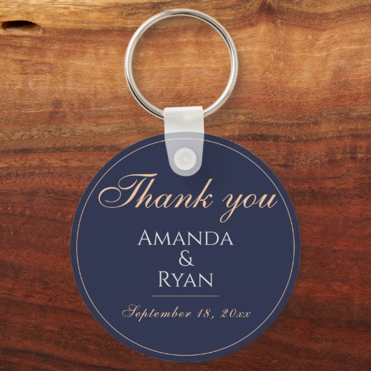 Eenvoudig elegant donkerblauwe bruiloft Dank u Sleutelhanger (Voorkant)