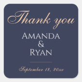 Eenvoudig elegant donkerblauwe bruiloft Dank u Vierkante Sticker (Voorkant)