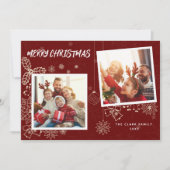 Eenvoudig Elegant Donkerrood 2 Fotolijsten Familie Feestdagenkaart (Voorkant)