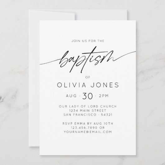 Eenvoudig Elegant Doopsel Doopsel Minimal Script Kaart (Voorkant)